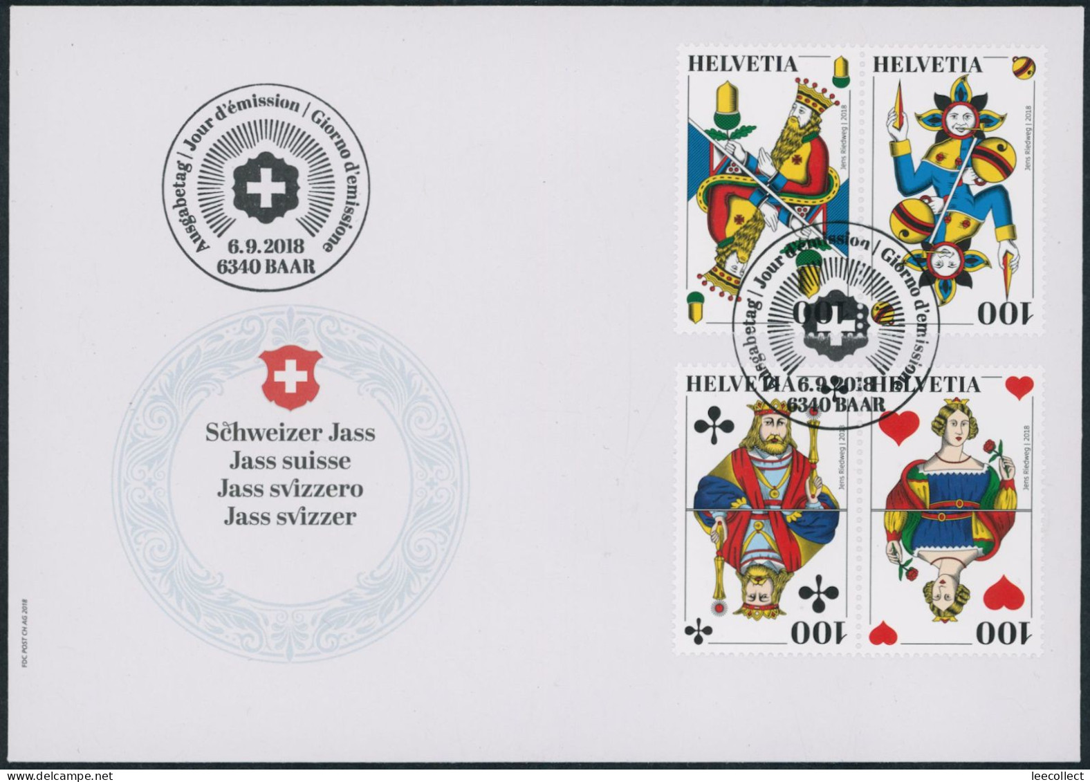 Suisse - 2018 - Schweizer Jass - Zusammenhängende - Ersttagsbrief FDC ET - Lettres & Documents