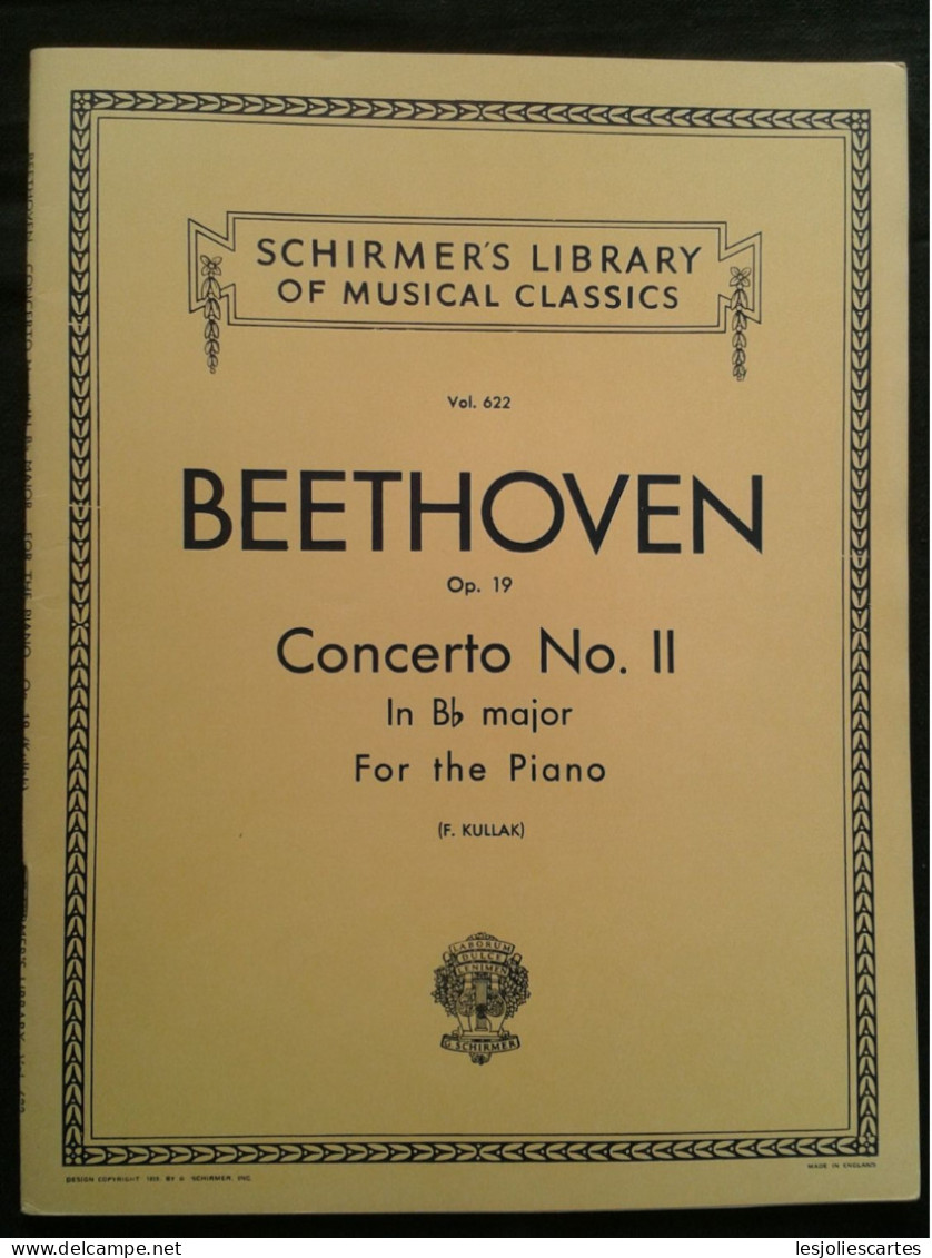 BEETHOVEN CONCERTO NUMERO 2 OP 19 PIANO PARTITION MUSIQUE SCHIRMER'S EDITIONS - Strumenti A Tastiera
