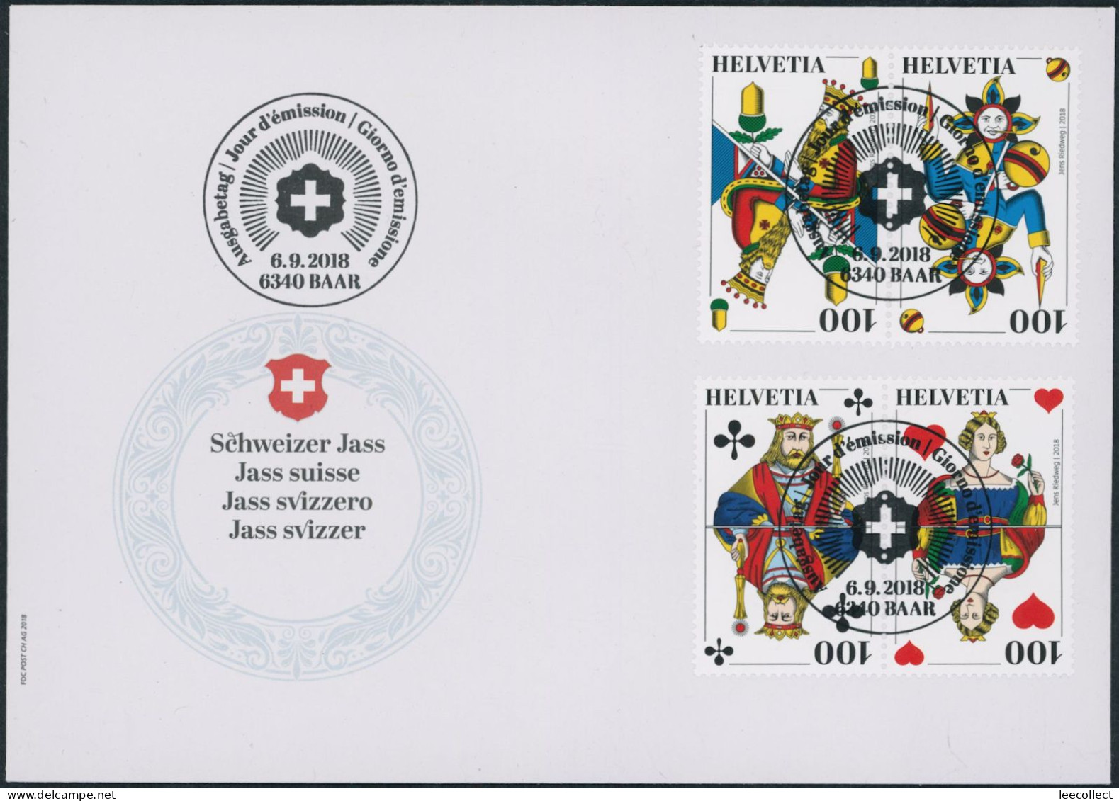 Suisse - 2018 - Schweizer Jass - Zusammenhängende - Ersttagsbrief FDC ET - Ersttag Voll Stempel - Lettres & Documents