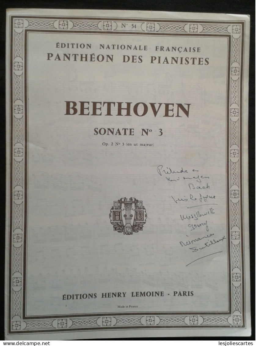 BEETHOVEN SONATE NUMERO 3 OP 2 N3 PIANO PARTITION MUSIQUE EDITIONS LEMOINE - Instruments à Clavier