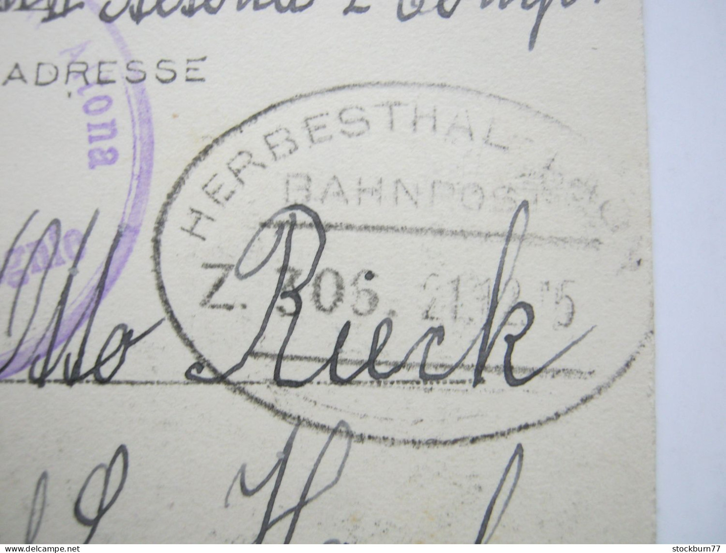 1915 , Bahnpost : HERBESTHAL - LAON /  Z. 306 , Klarer Stempel Auf Karte Aus SOLRE-SUR-SAMPRE , CP (Gare) - OC26/37 Territoire Des Etapes