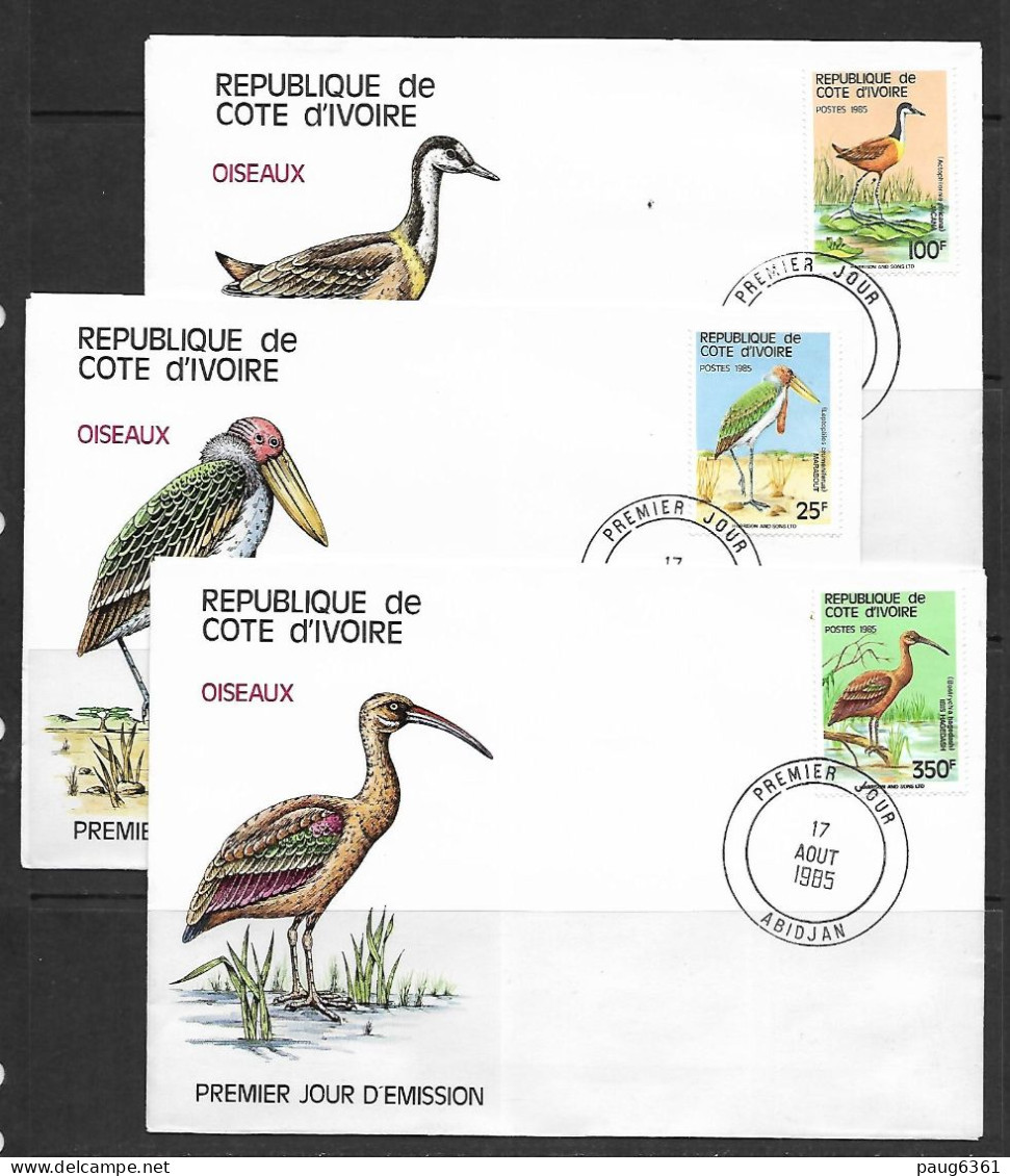 COTE D'IVOIRE 1985 Fdc OISEAUX TRES RARE  YVERT N°720A/720C - Storks & Long-legged Wading Birds