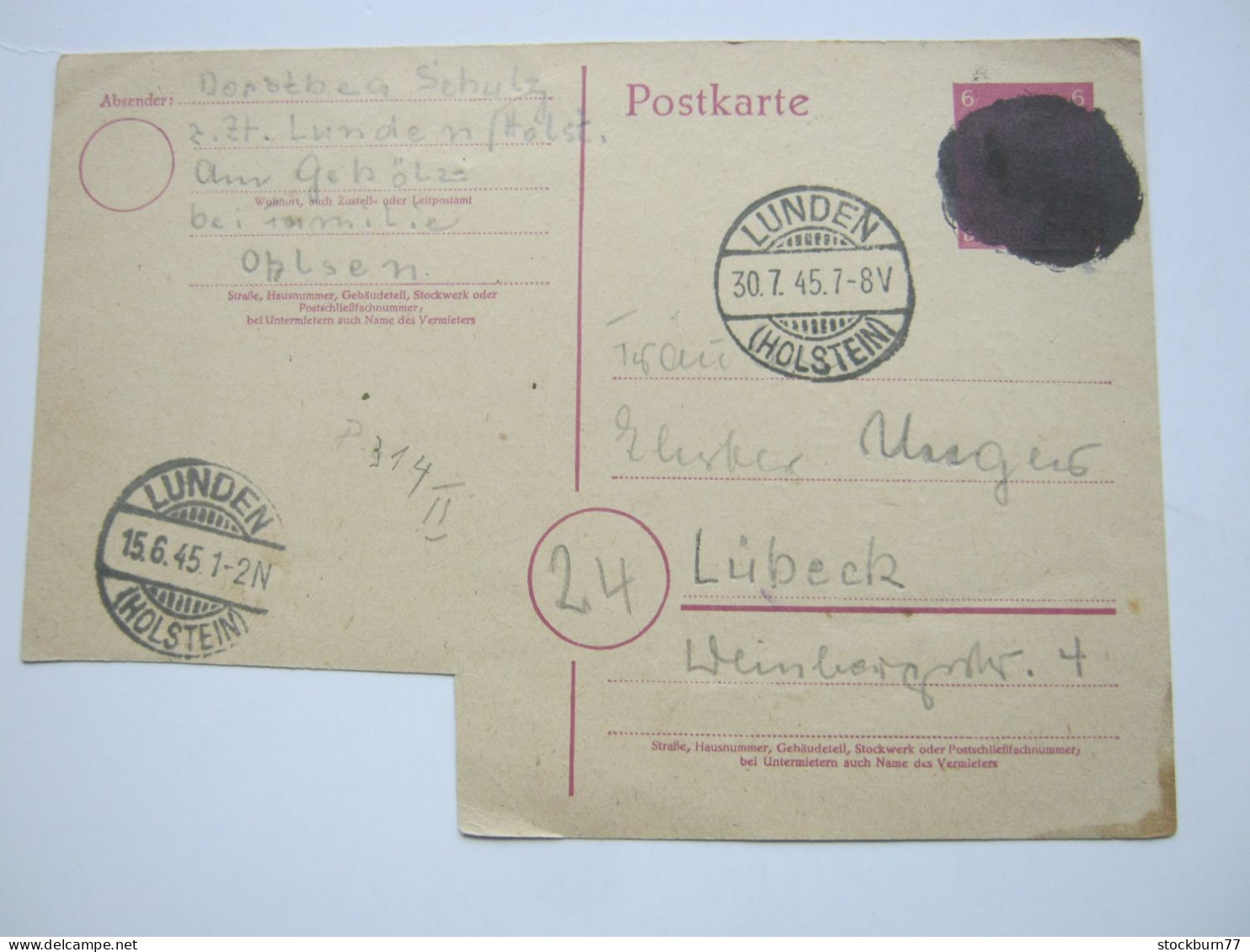 1945 , LUNDEN , Klarer Stempel Auf Not-Ganzsache , Reiner Bedarf - Entiers Postaux