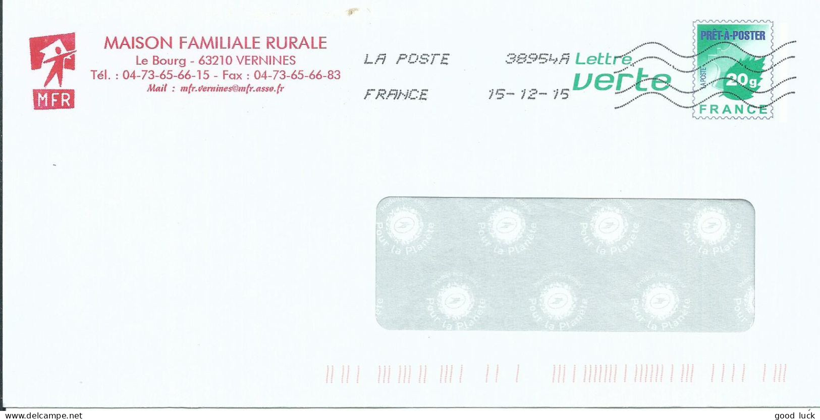 FRANCE PAP REPIQUE VERNINES  ( PUY DE DOME ) DE 2015 LETTRE COVER - Prêts-à-poster:private Overprinting