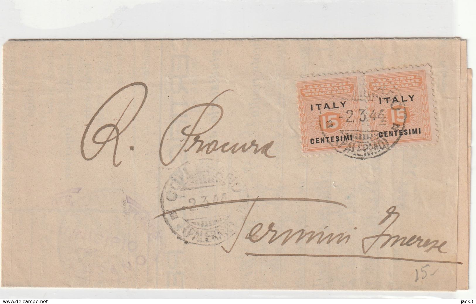 PIEGO - STORIA POSTALE - ALB. - COPPIA AMGOT 15CENT - Occup. Anglo-americana: Sicilia