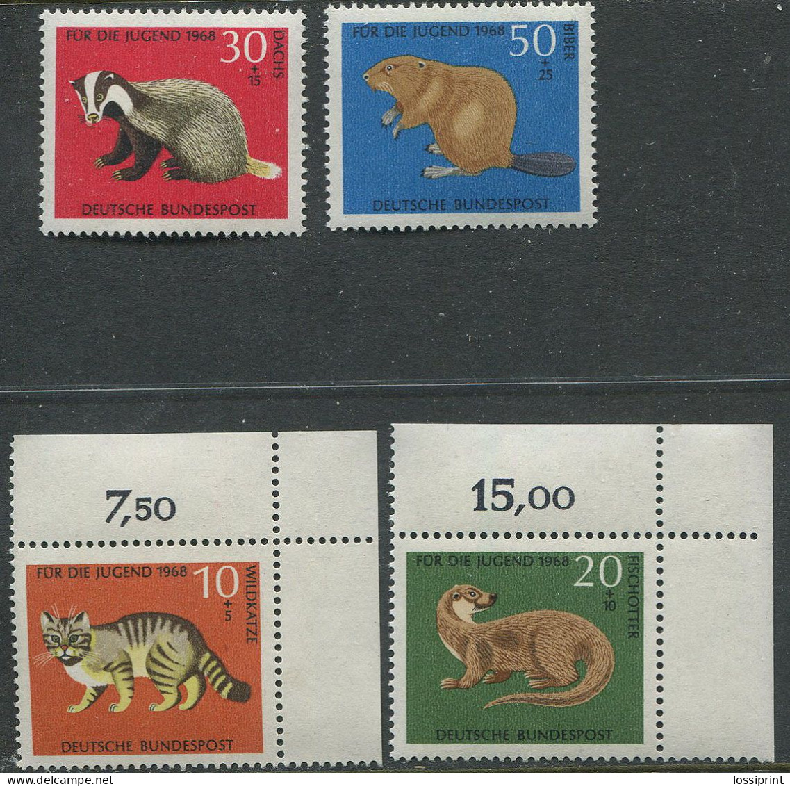 Germany:Unused Stamps Serie Animals, Cat, Beaver, Otter, Badger, 1968, MNH - Roditori