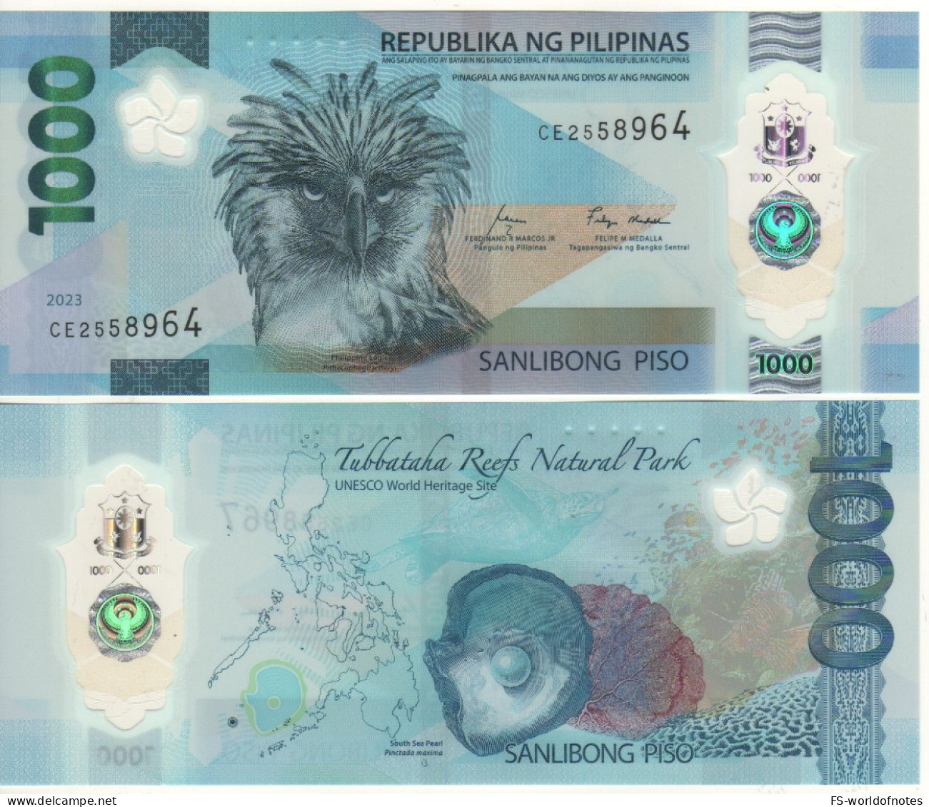 PHILIPPINES  New  Date 1'000 Piso  2023   PW241  POLIMER   "Philippine Eagle+ Pearl Oyster At Back" - Philippines