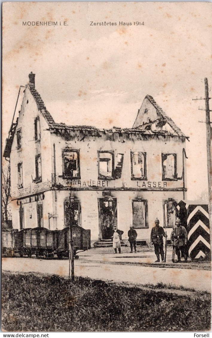 Modenheim I. Elsass , Ein Zerstörtes Haus 1914 (Ungebraucht) - Elsass