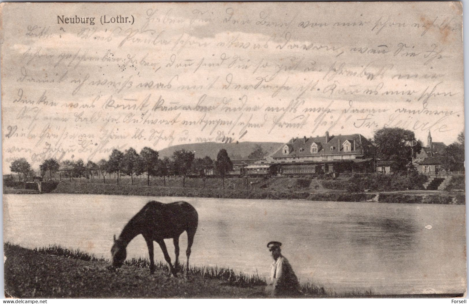 Neuburg , Lothringen (mit Bahnhof & Zug)  (Feldpost Stempel: 1916) - Lothringen