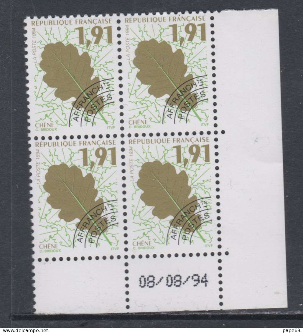 France Préoblitéré N° 232 XX Feuilles D'arbres :  1 F. 91  En Bloc De 4 Coin Daté Du 08 / 08 / 94;  Sans Charnière TB - Vorausentwertungen