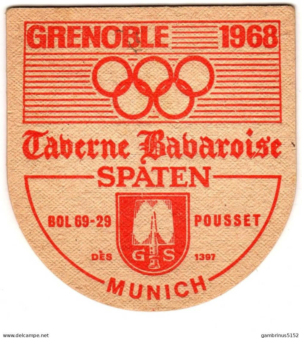 Sous-bock Taverne Bavaroise POUSSET SPATEN MUNICH JO D'HIVER GRENOBLE 1968 - Otros & Sin Clasificación