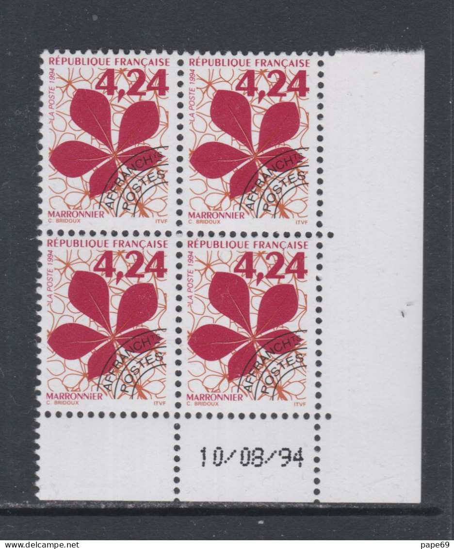 France Préoblitéré N° 234 XX Feuilles D'arbres :  4 F. 24  En Bloc De 4 Coin Daté Du 10 / 08 / 94;  Sans Charnière TB - Precancels