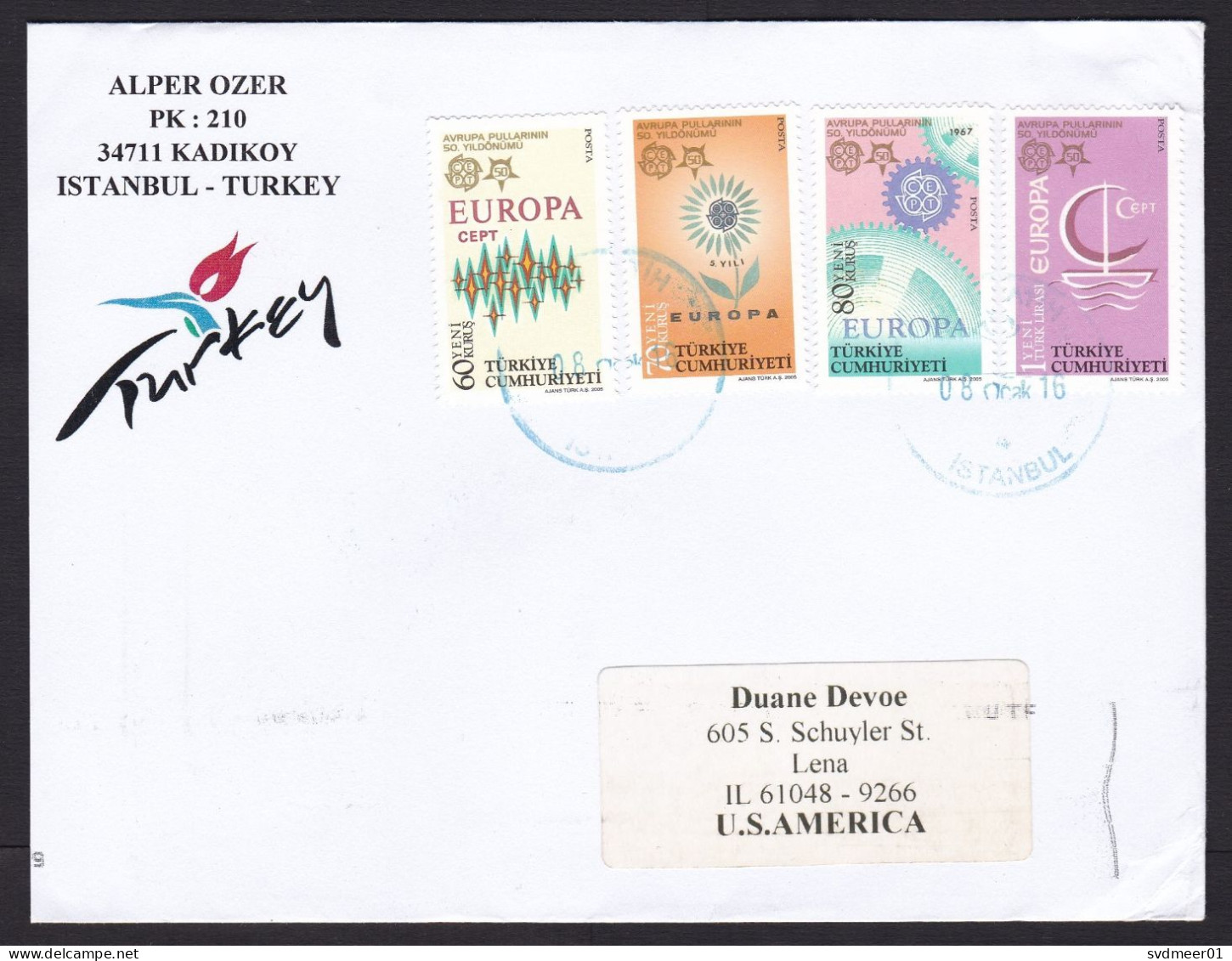 Turkey: Cover To USA, 2016, 6 Stamps, CEPT, Europa, Postal History (pencil Number At Back) - Brieven En Documenten