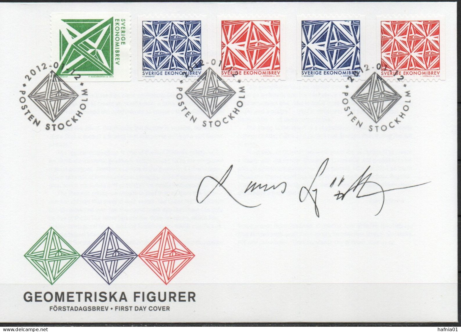 Lars Sjööblom Sweden 2011. Geometric Figures. Michel 2857-2861 FDC. Signed. - FDC