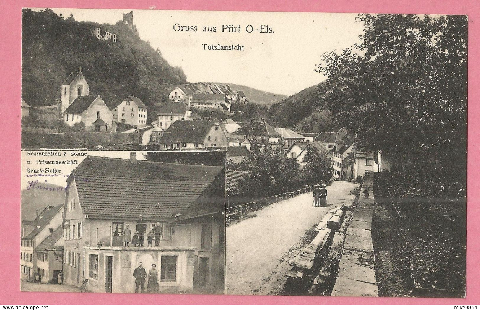 SAS1321 Postkarte  CPA PFIRT -  FERRETTE  (O-Els)  Gruss Aus Pfirt - Totalansicht  ... Friseur Geschäft   ..  ++++ - Ferrette