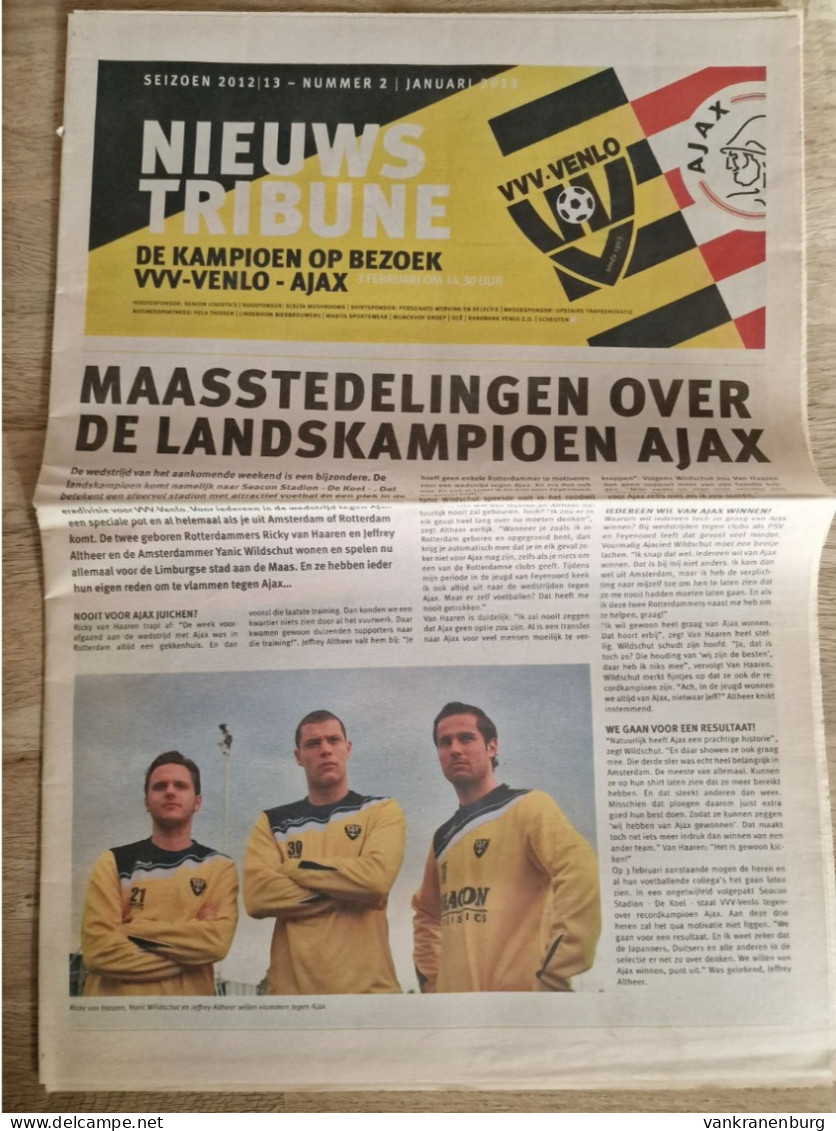 Programme VVV-Venlo - Ajax Amsterdam - 03.02.13 - KNVB Eredivisie - Football Soccer Fussball Calcio Programm - Livres