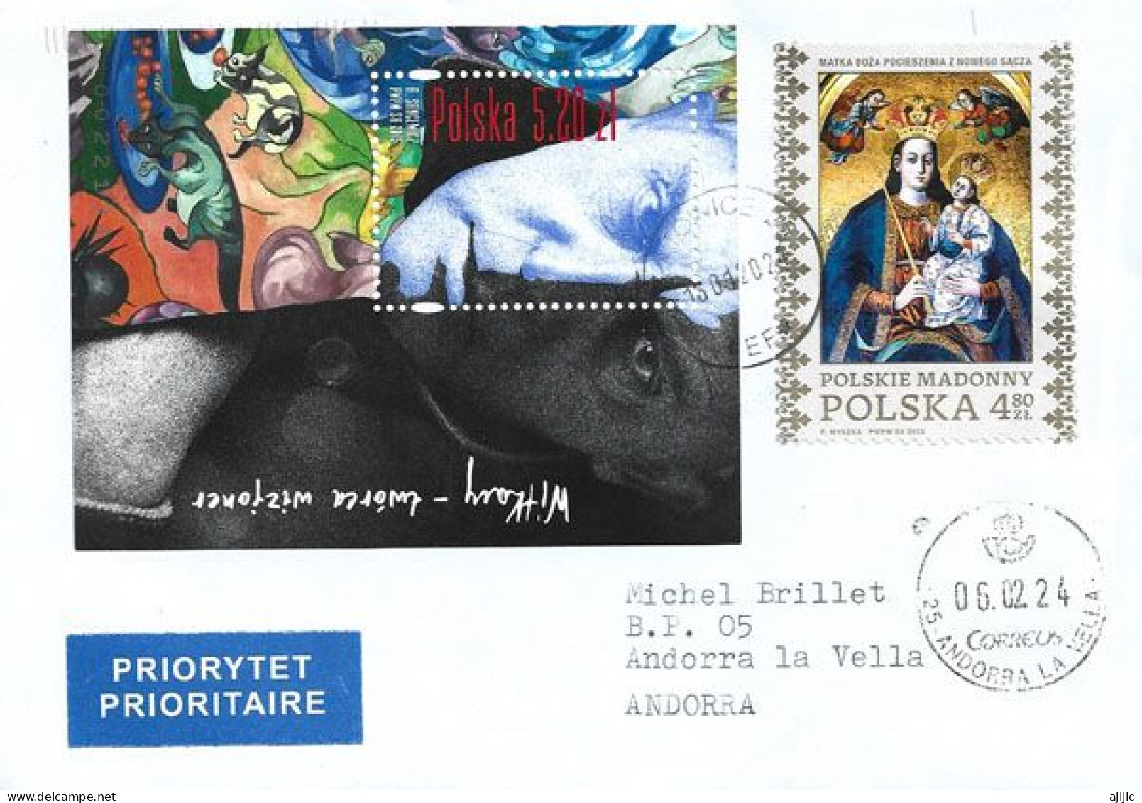 Stanisław Witkiewicz (Witkacy) Peintre Polonais. Bloc-feuillet Sur Lettre 2024, Adressée à Andorra Avec Timbre à Date - Briefe U. Dokumente