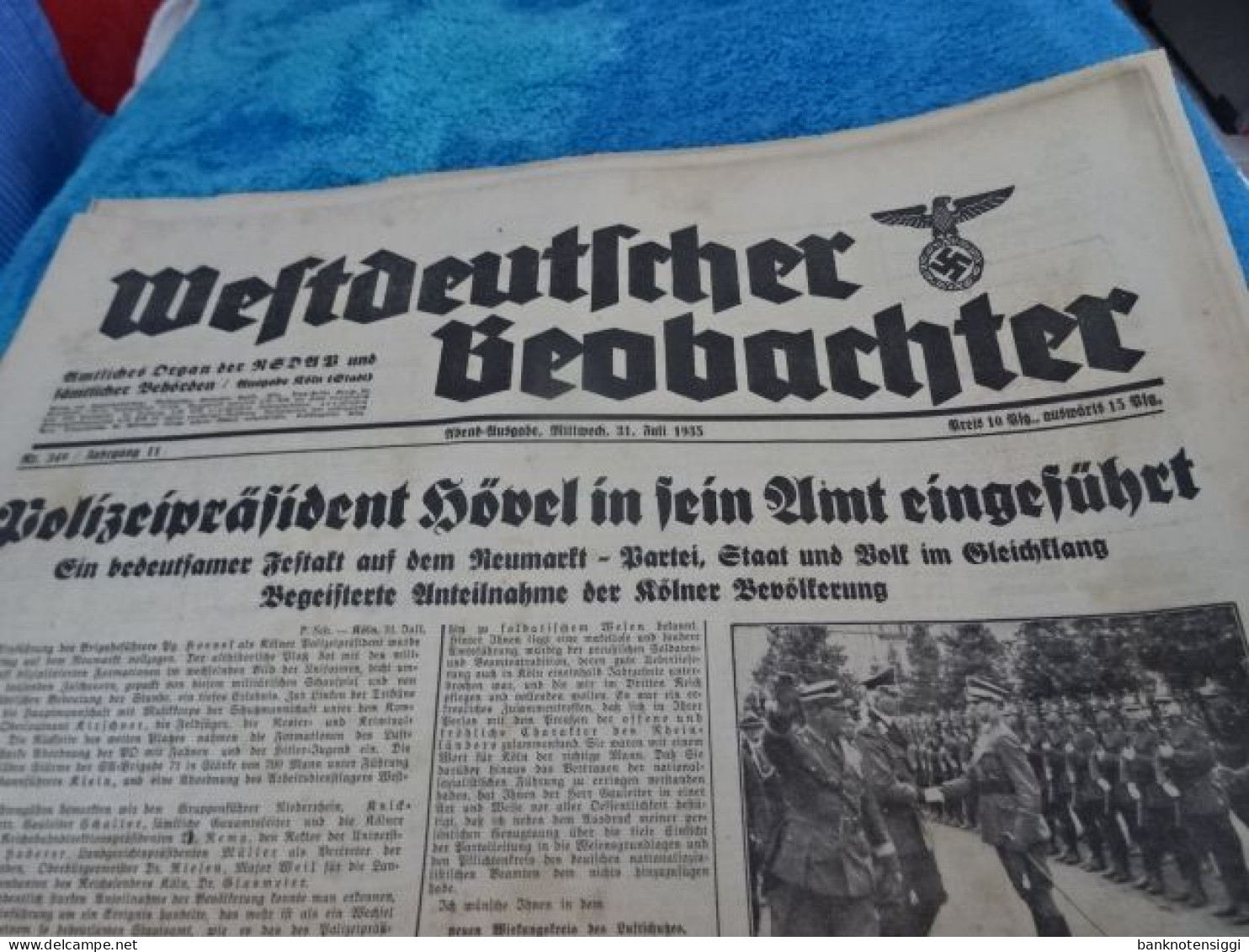 Originale Zeitung "Westdeutscher Beobachter." Mittwoch 31 Juli 1935 - Politica Contemporanea