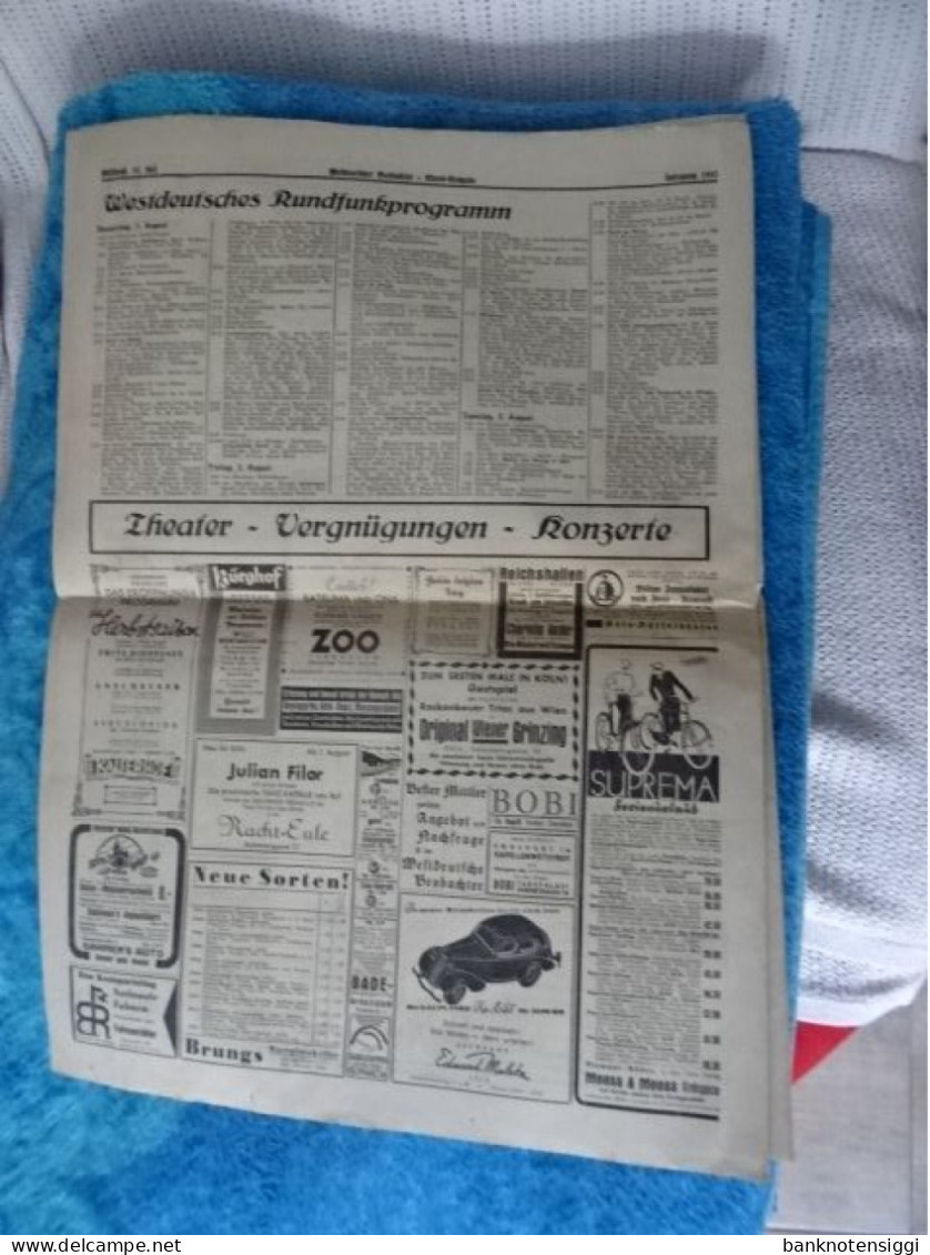 Originale Zeitung "Westdeutscher Beobachter." Mittwoch 31 Juli 1935