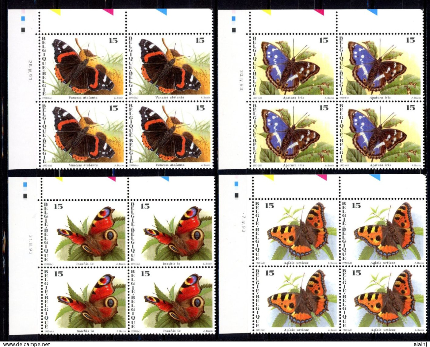 BE   2503 - 2506   XX   --- Nature : Papillons  --  Bloc De 4  Coin De Feuille - Angoli Datati