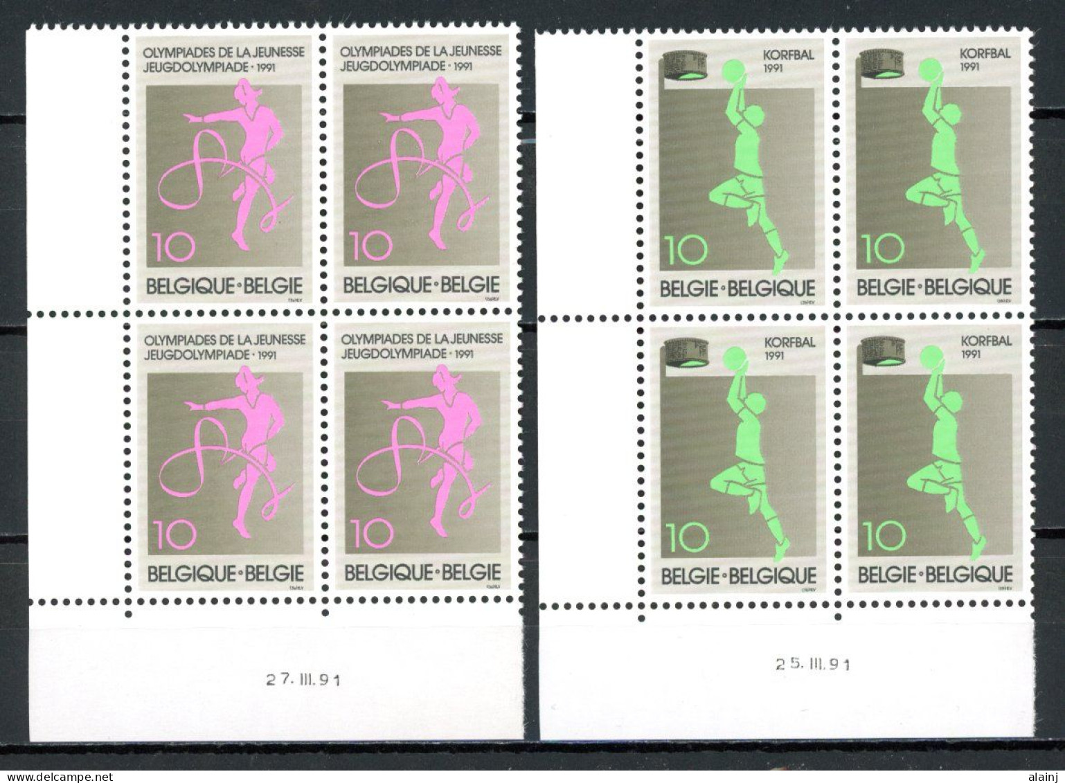 BE   2402 - 2403   XX   ---    Sport  : Gymnastique Et Korfball   --  Bloc De 4  Coin De Feuille - Dated Corners