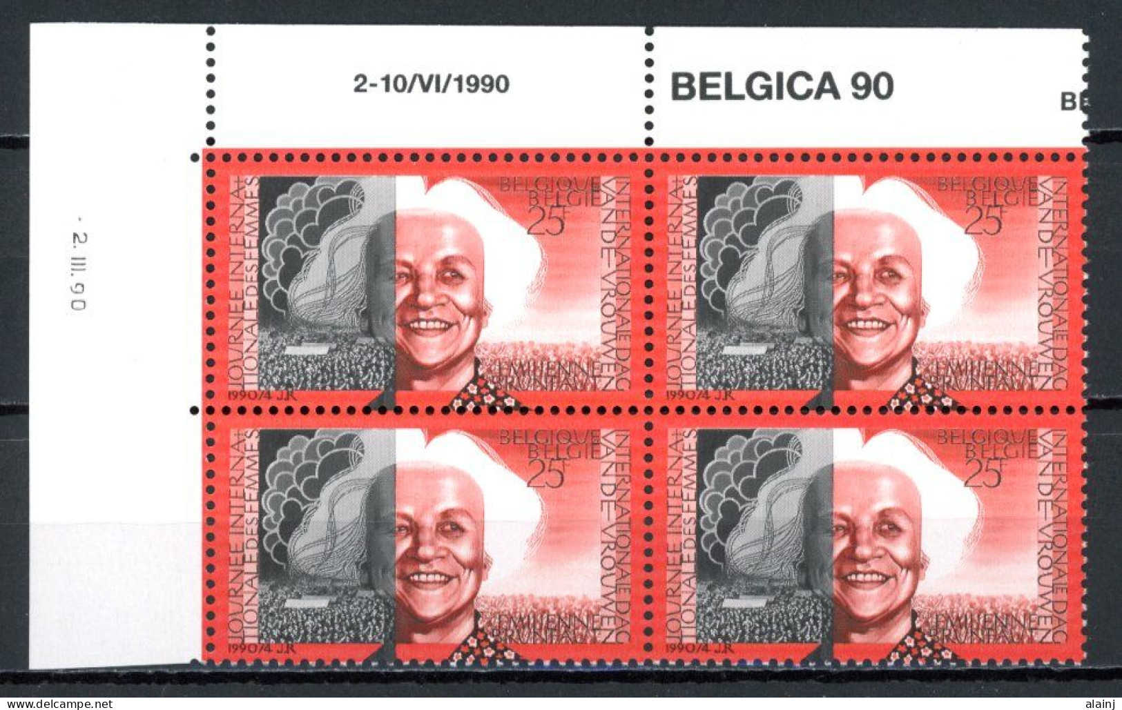 BE   2360  XX   ---   Journée Internationale Des Femmes   --  Bloc De 4  Coin De Feuille - Dated Corners