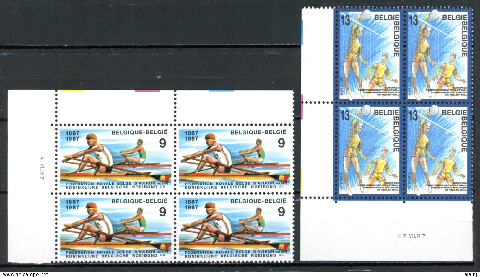 BE   2259 - 2260  XX   ---   Sports : Aviron Et Volley-ball  --  Bloc De 4  Coin De Feuille - Hoekdatums