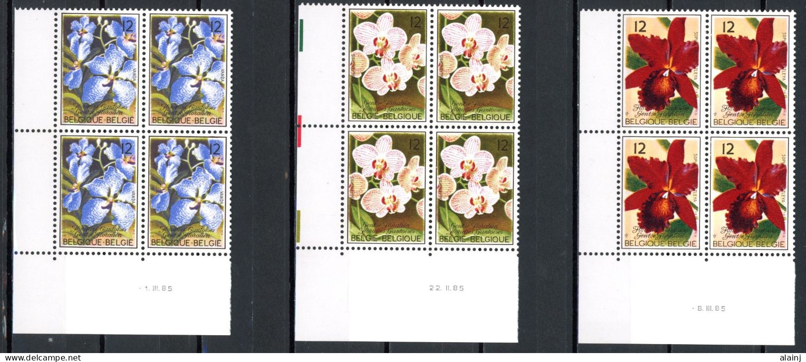 BE   2163 - 2165   XX   ---  Floralies Gantoises  --  Bloc De 4  Coin De Feuille  --  Parfait état - Dated Corners