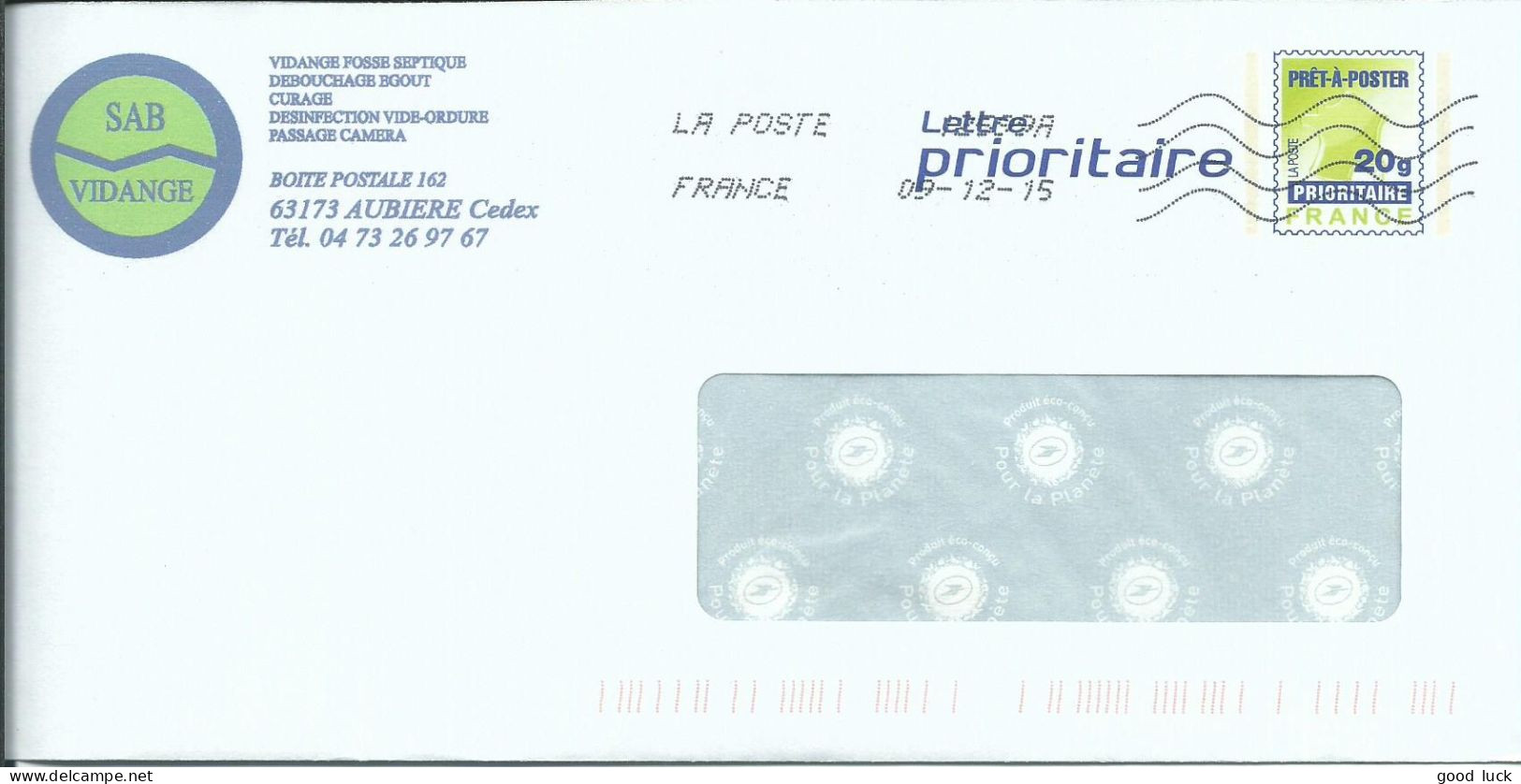 FRANCE ENTIER AUBIERE ( PUY DE DOME ) DE 2015  LETTRE COVER - Prêts-à-poster:private Overprinting