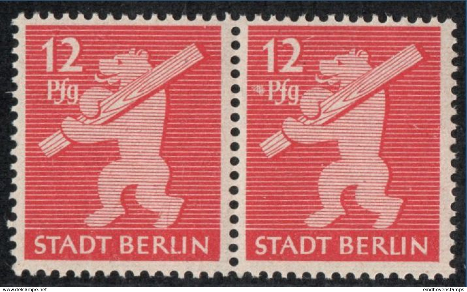 Germany 1945 Stadt Berlin 12 Pf WAZ Plateflaw Mi XVI MNH Certified Ströh BPP Vertical Scratch Through  Ber"L"in - Berlin & Brandebourg