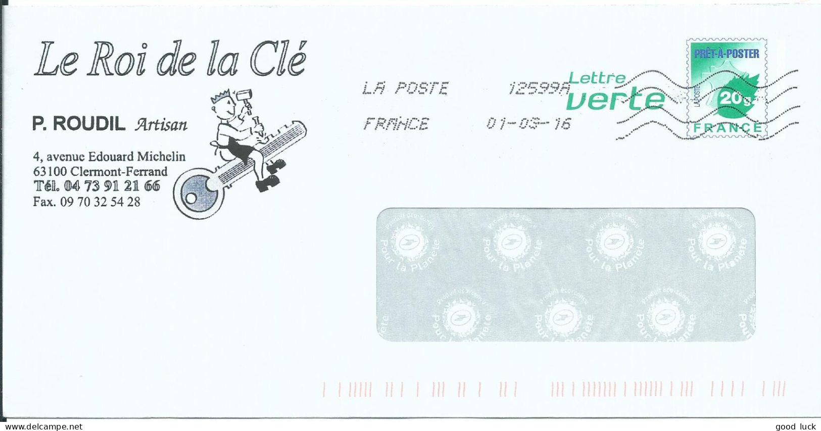 FRANCE ENTIER CLERMONT FERRAND ( PUY DE DOME ) DE 2016  LETTRE COVER - Prêts-à-poster:private Overprinting