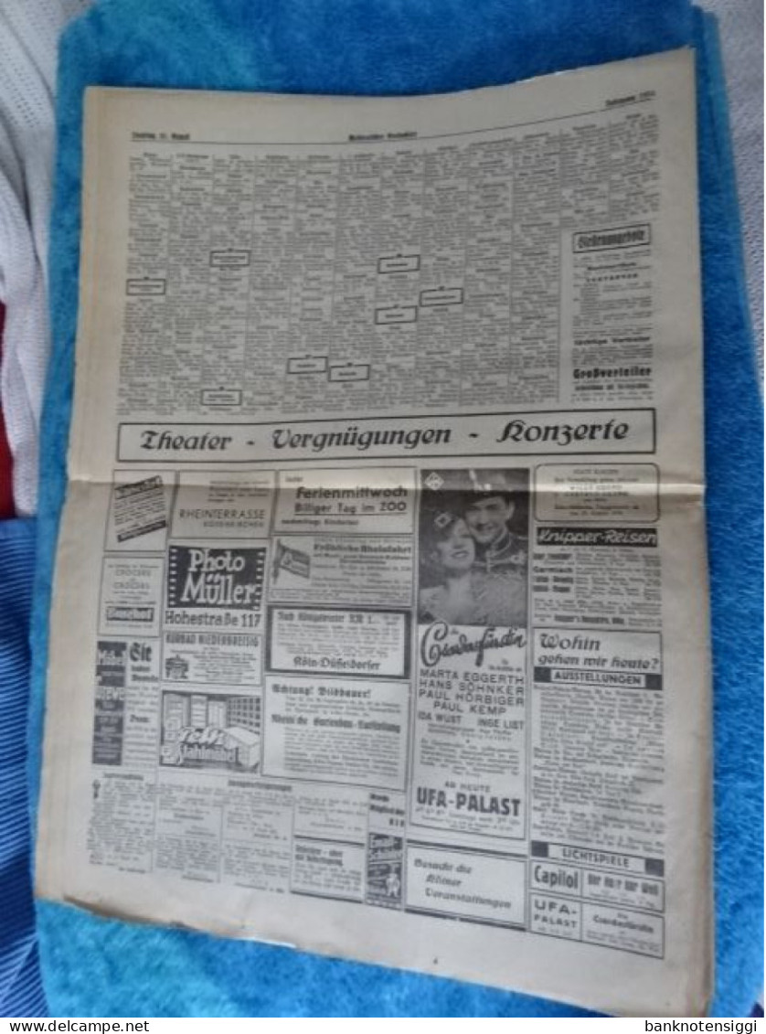 Originale Zeitung "Westdeutscher Beobachter." Dienstag 21 August 1934