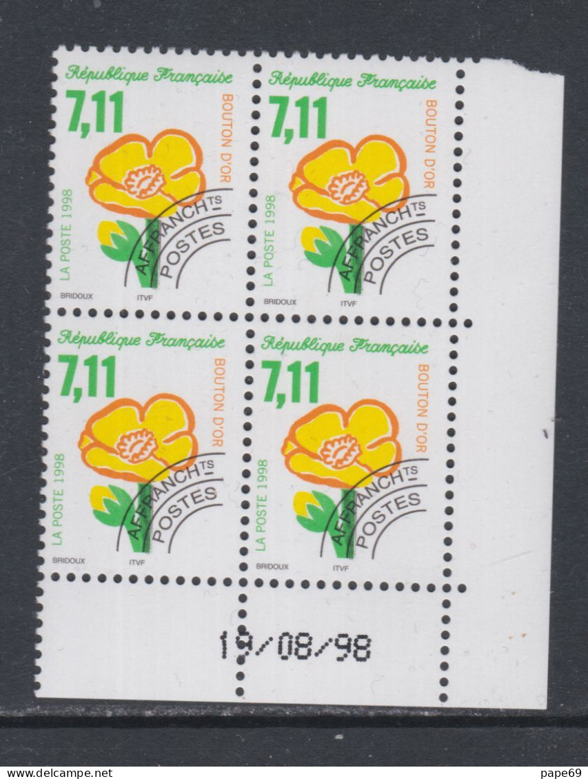 France Préoblitéré N° 243 XX Flore Sauvage:  7 F. 11  En Bloc De 4 Coin Daté Du 19 / 08 / 98;  Sans Charnière TB - Precancels