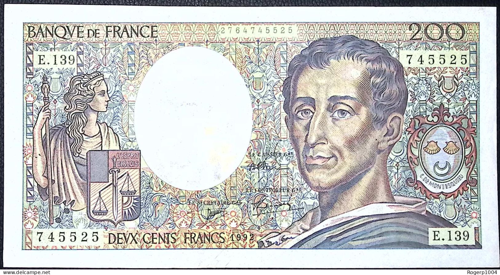 FRANCE * 200 Francs * Montesquieu * 1992 * Fay 70.12c * Etat/Grade SPL/aUNC * - 200 F 1981-1994 ''Montesquieu''