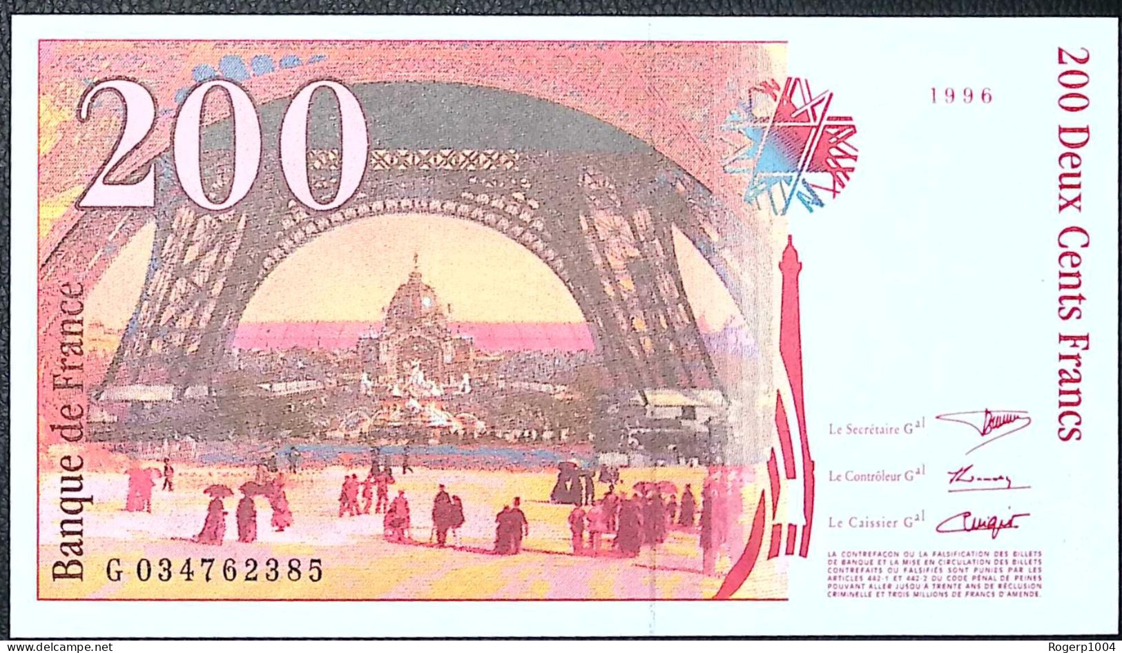 FRANCE * 200 Francs * Eiffel * 1996* Fay 75.02 * Etat/Grade NEUF/UNC * - 200 F 1995-1999 ''Eiffel''