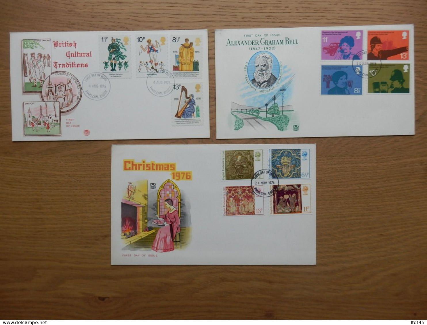 LOT DE 3 ENVELOPPES FDC 1976 CHRISTMAS ALEXANDER GRAHAM BELL BRITISH CULTURAL TRADITIONS - 1971-1980 Dezimalausgaben