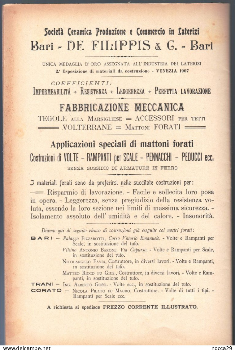 RIVISTA DEL 1908 - RASSEGNA TECNICA PUGLIESE - IL CASALE DI BALSIGNANO PRESSO MODUGNO (BARI) (STAMP332) - Textos Científicos