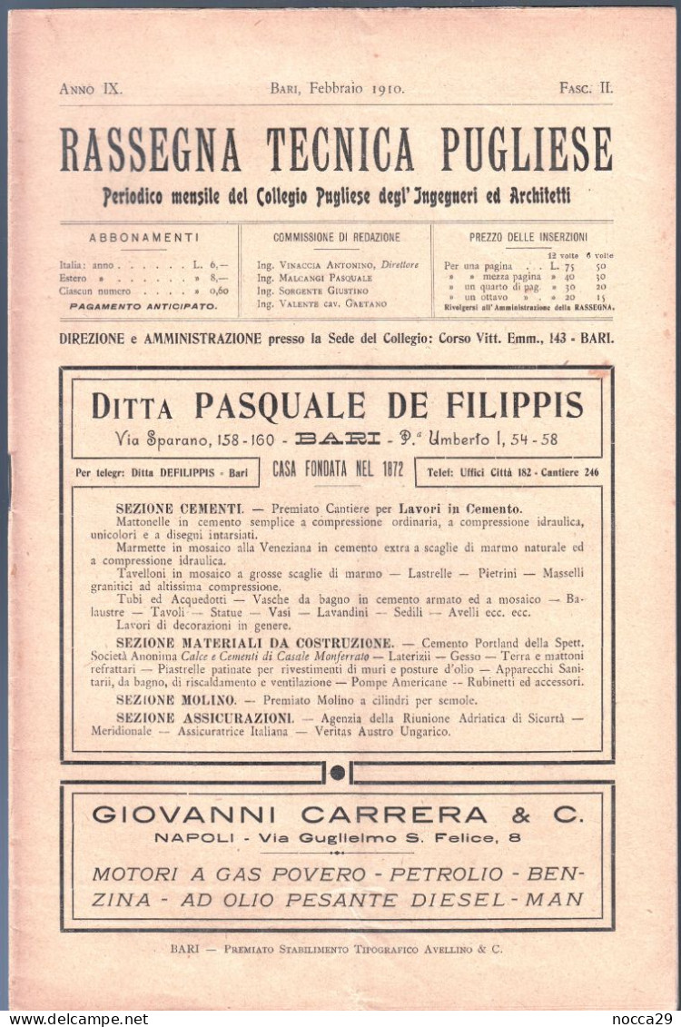 RIVISTA DEL 1910 - RASSEGNA TECNICA PUGLIESE - IL CAMPANILE DI MODUGNO (BARI) (STAMP333) - Wissenschaften