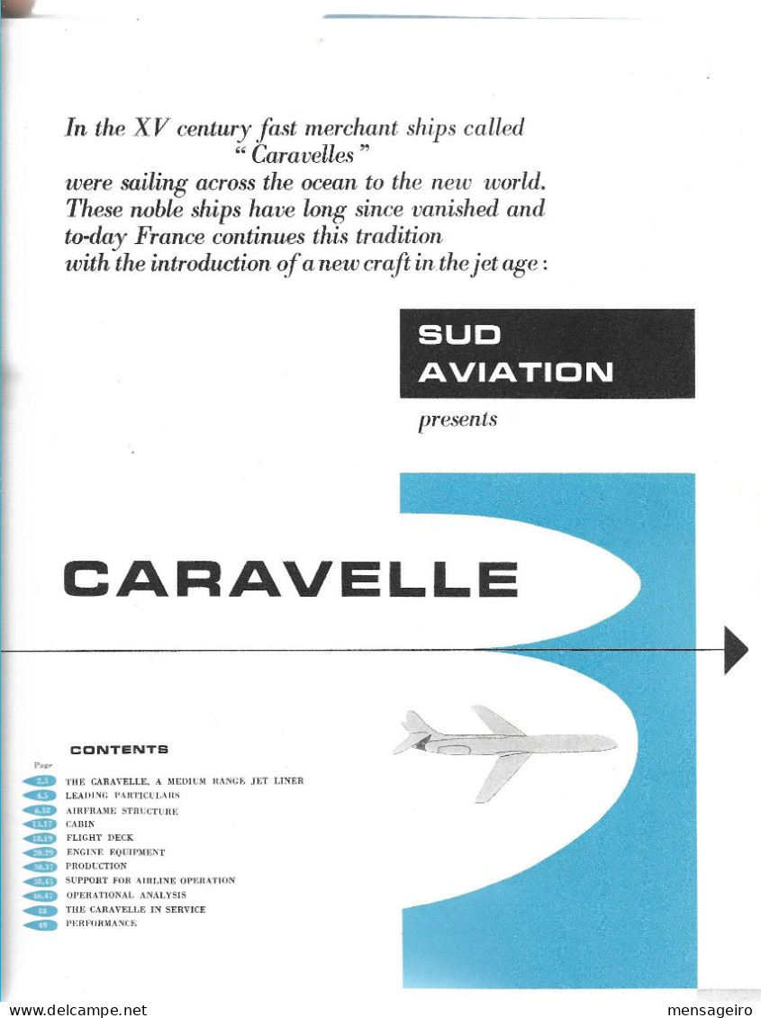 (LIV) CARAVELLE - SUD AVIATION - PLAQUETTE DE PRESENTATION - CIRCA 1960 - TEXTE EN ANGLAIS - Publicidad