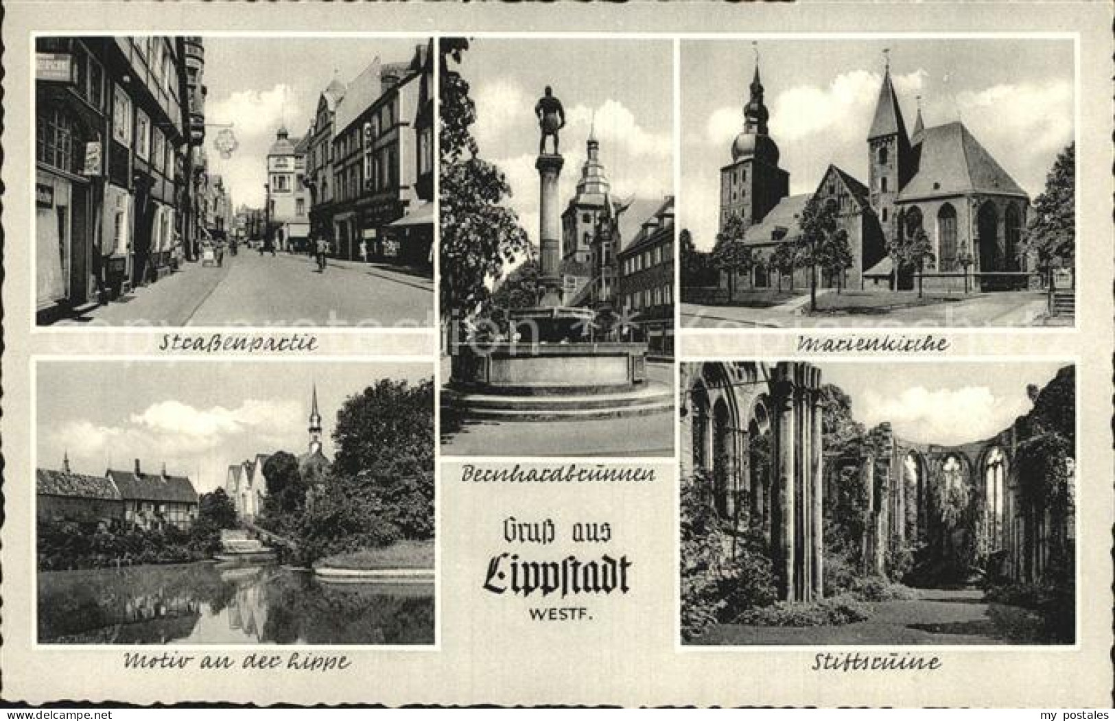 72501335 Lippstadt Strassenpartie Marienkirche Lippemotiv Stiftsruine Bernhardbr - Lippstadt