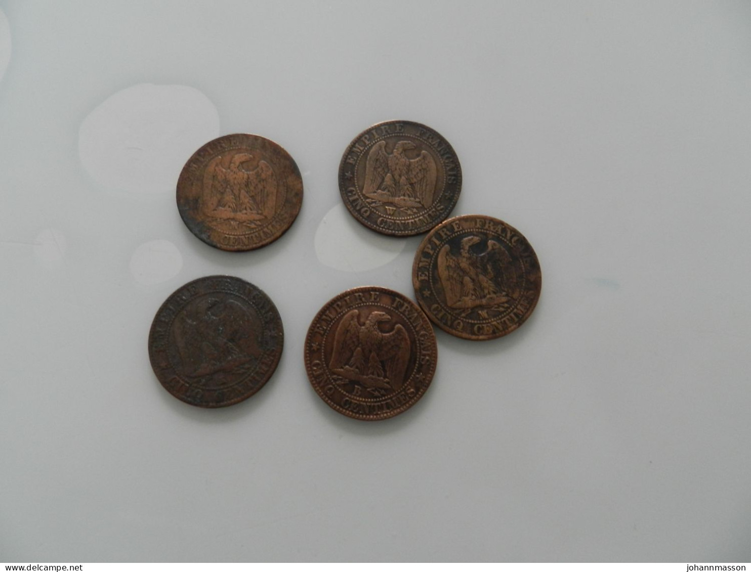 Lot  De  5  Monnaies  5 Centimes  Napoléon  3   Tete  Nue - Lots & Kiloware - Coins