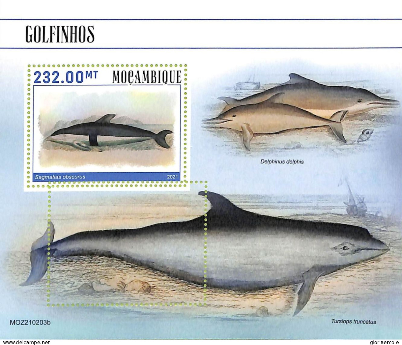 A9074 - Mozambique - ERROR MISPERF Stamp Sheet - 2021 - Marine Life, DOLPHINS - Delfines