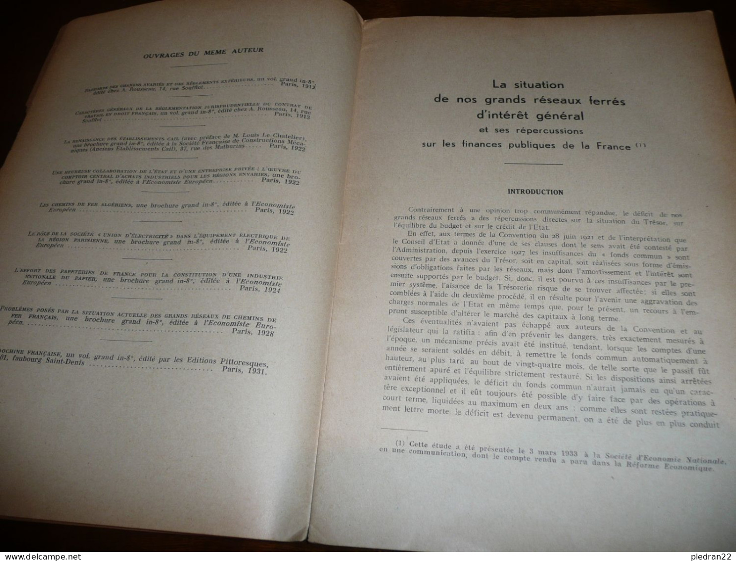 RENE THERY LA SITUATION DE NOS GRANDS RESEAUX FERRES D'INTERET GENERAL FINANCES PUBLIQUES TRAIN CHEMIN DE FER 1933 - Bahnwesen & Tramways