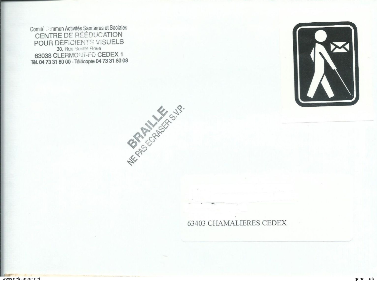 FRANCE LETTRE CECOGRAMME / BRAILLE CLERMONT FERRAND ( PUY DE DOME ) POUR CHAMALIERES  LETTRE COVER - Unclassified