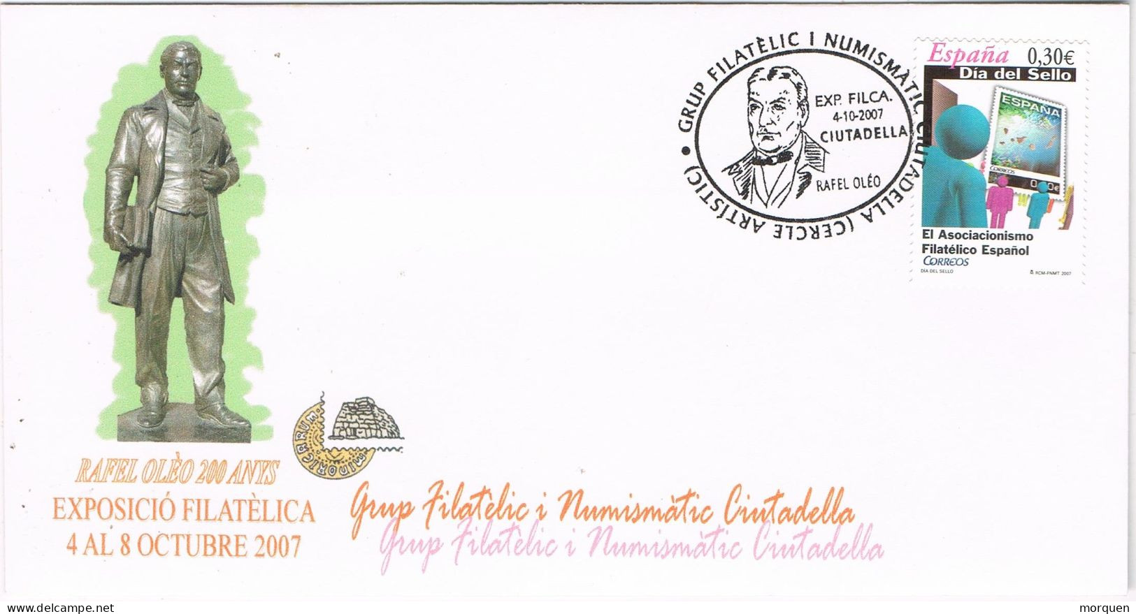 53982. Carta CIUDADELA (Menorca) Baleares 2007,  Homenaje RAFAEL OLÉO, Botanico, Historiador - Storia Postale