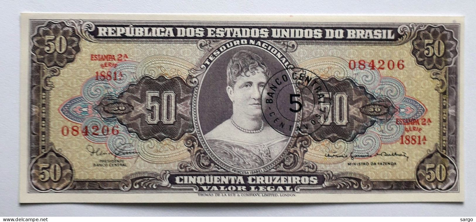 BRAZIL - 50 CRUZEIROS - P  184 B  (1966-1967) - UNC - BANKNOTES - PAPER MONEY - CARTAMONETA - - Brasilien