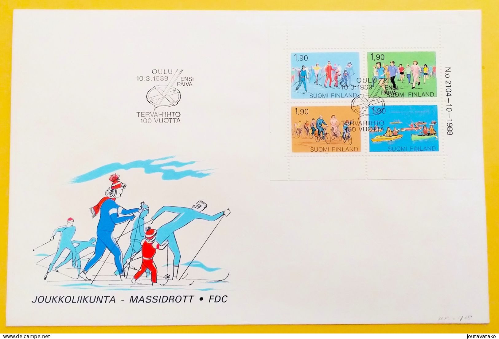 Finland FDC 1989 - Sport For The Masses - Popular Sports, Skiing, Running, Cycling, Kayaking - MiNo Booklet 24 - FDC