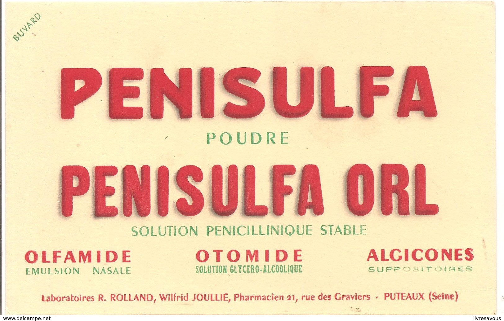 Buvard PENISULFA Poudre PENISULFA ORL Solution Pénicillinique Stable - Produits Pharmaceutiques