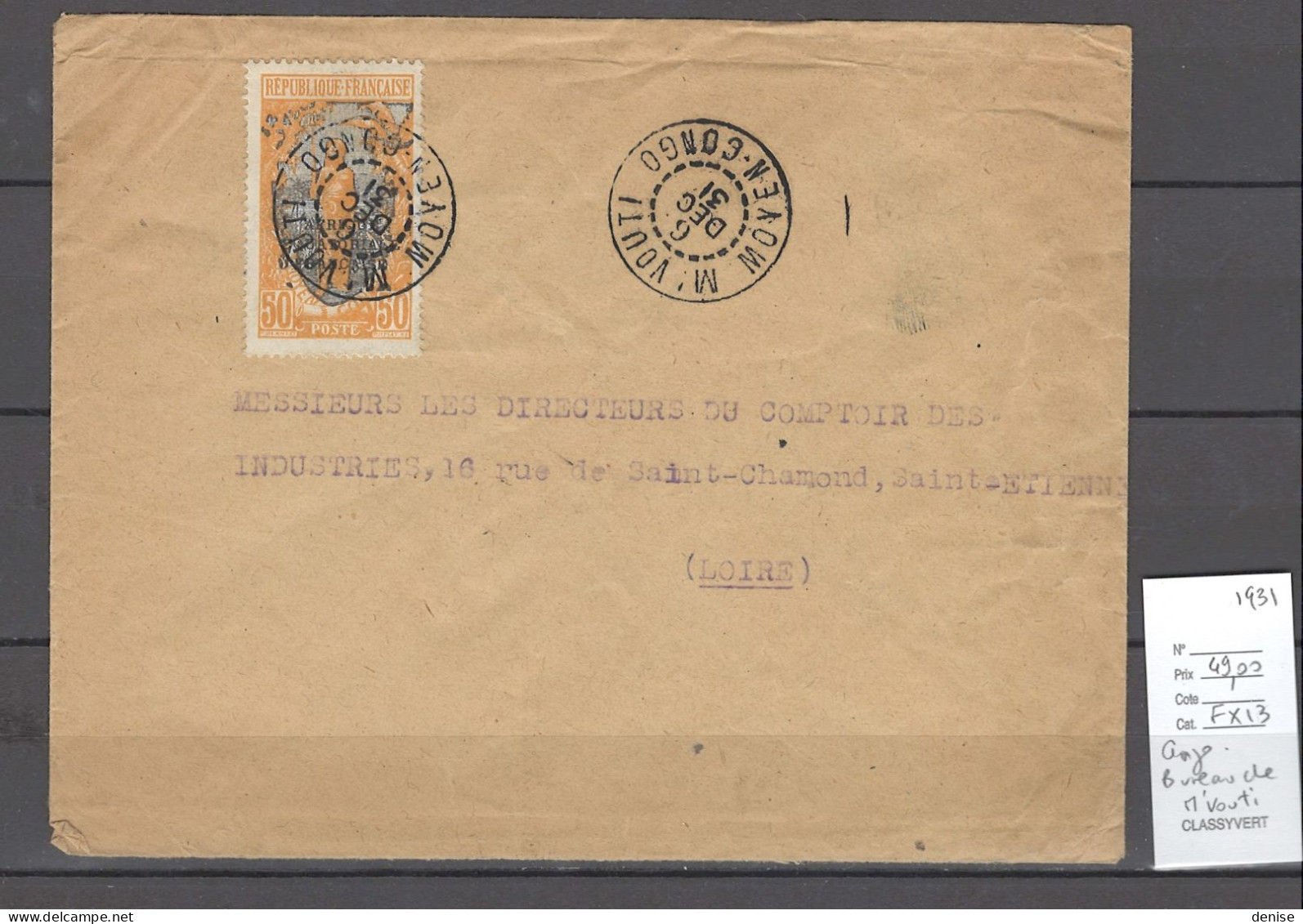 Congo Français - Lettre - Bureau De M'Vouti - 1931 - Briefe U. Dokumente