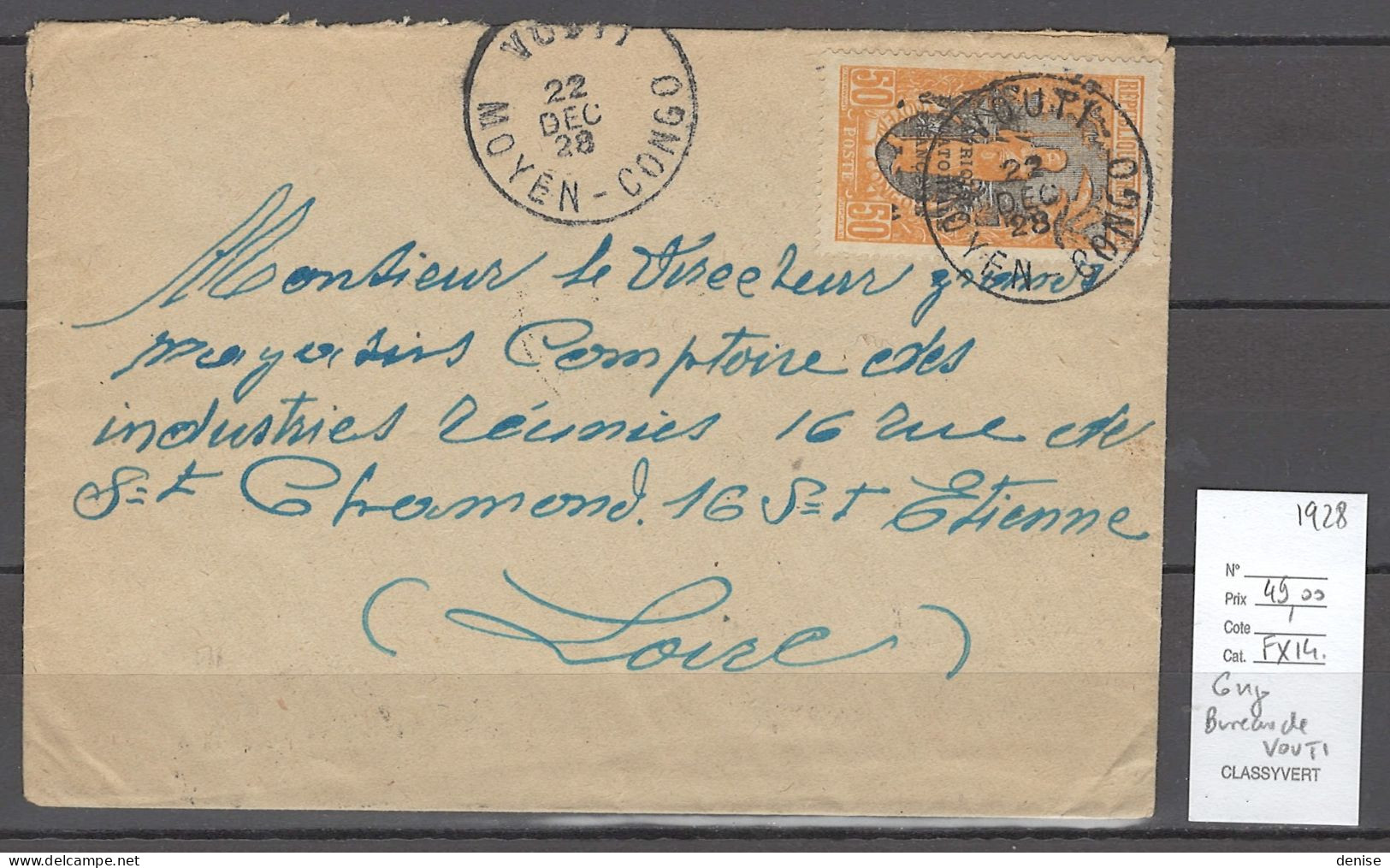 Congo Français - Lettre - Bureau De Vouti - 1928 - Storia Postale